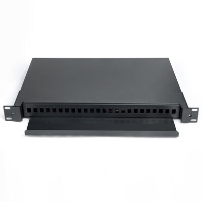 soporte de estante negro portuario de la caja de la terminación de la fibra óptica del panel de remiendo de fibra 1U 24
