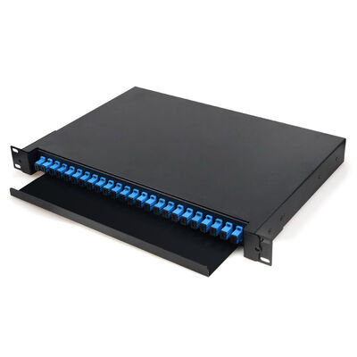 soporte de estante negro portuario de la caja de la terminación de la fibra óptica del panel de remiendo de fibra 1U 24
