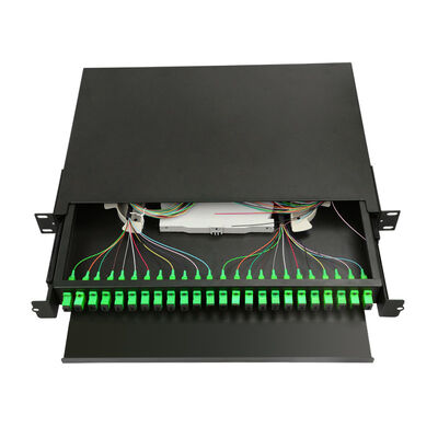 soporte de estante negro portuario de la caja de la terminación de la fibra óptica del panel de remiendo de fibra 1U 24