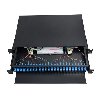 soporte de estante negro portuario de la caja de la terminación de la fibra óptica del panel de remiendo de fibra 1U 24