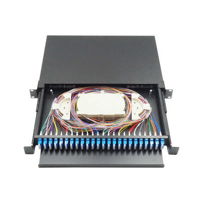 Panel de conexión de caja de terminación tipo cajón negro de 48 núcleos 430x200x46mm