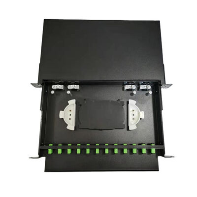 Caja terminal de fibra óptica de metal negro de 24 puertos 430x200x46mm