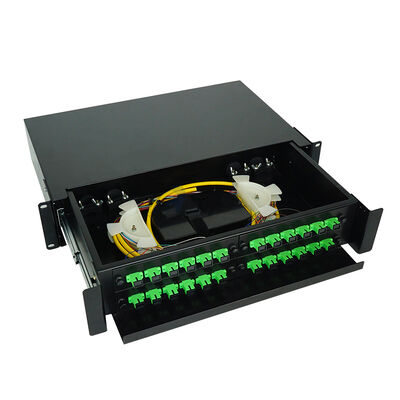 1U caja terminal portuaria del panel de remiendo de la fibra óptica del metal 24