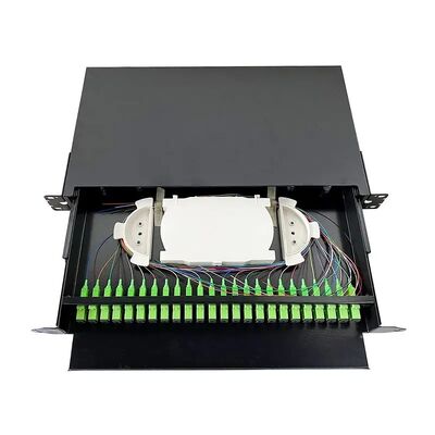 El panel de remiendo óptico de la fibra óptica de 19 de la pulgada del negro de estante cajones del soporte para el cableado de la red