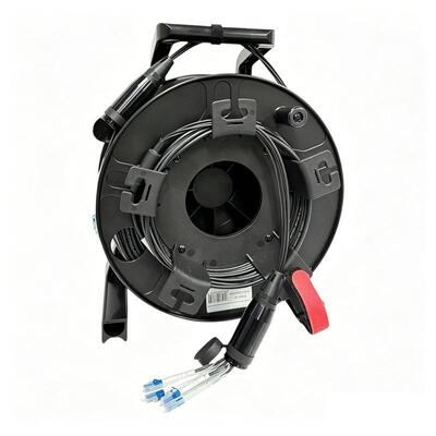 Cable de fibra óptica táctica blindada de TPU de 150M monomodo de 4/6/8/12 hilos en carrete con conectores SC LC ST para transmisión en vivo